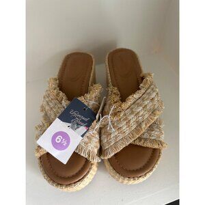 Universal Thread Womens Woven Raffia Tan Platform Sandals Size 6.5